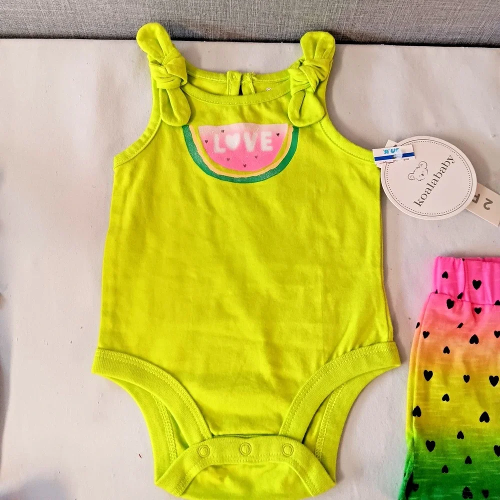 Koala Baby Watermelon Bodysuit Shorts Set 0-3 Months‎ Neon Y2K Kidcore Rainbow